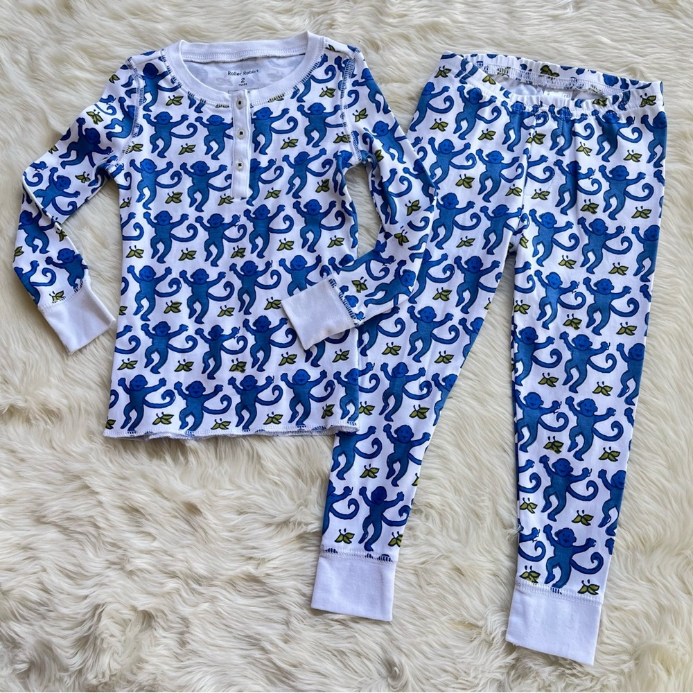 Roller Rabbit Kids Toddler Blue Monkey Print Pajamas 2T